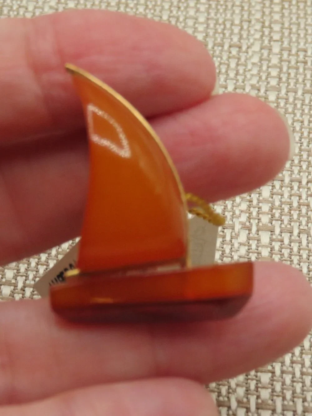 Vintage Russian Amber Sailboat Gold Tone Brooch